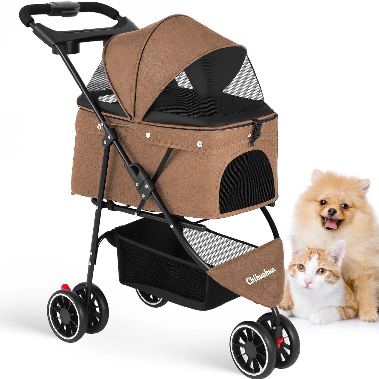 Chihuahua Three-Wheeled Pet Stroller For Small Medium Cats And Dogs