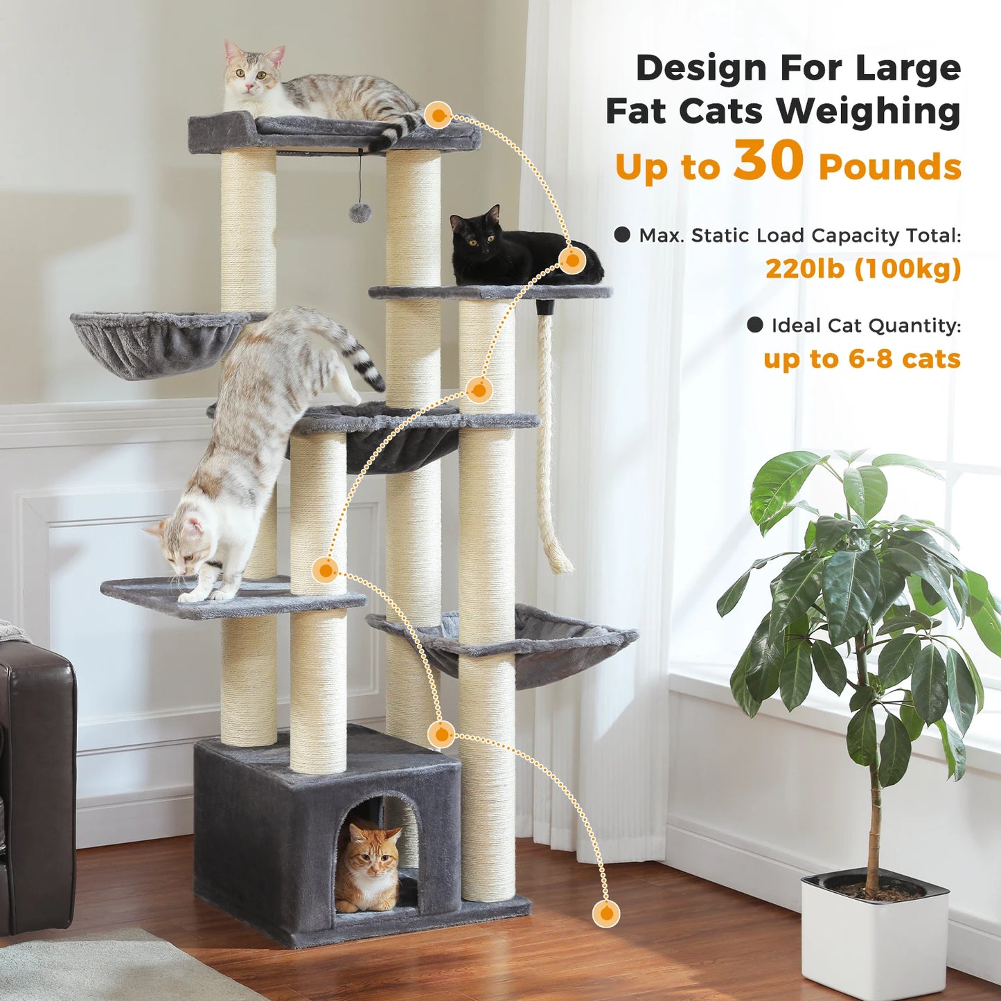 PEQULTI Cat Tree Tower With Scratching Posts And Cozy Condo