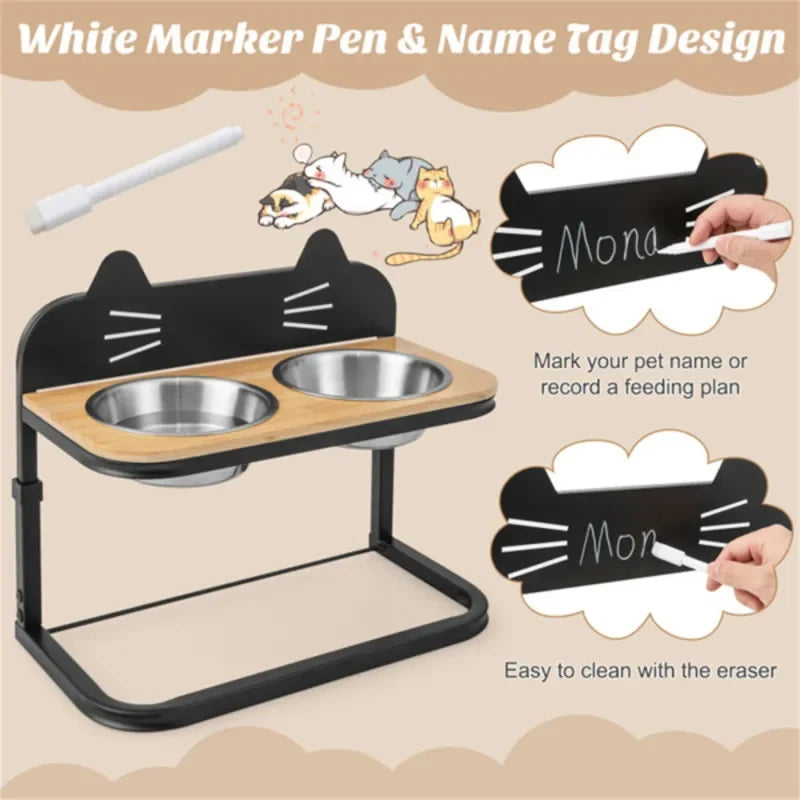 Elevated Pet Feeder With 2 Stainless Steel Bowls Height Adjustable