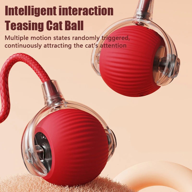 Automatic Rolling Ball Cat Toy With Fake Tail Rechargeable Interactive