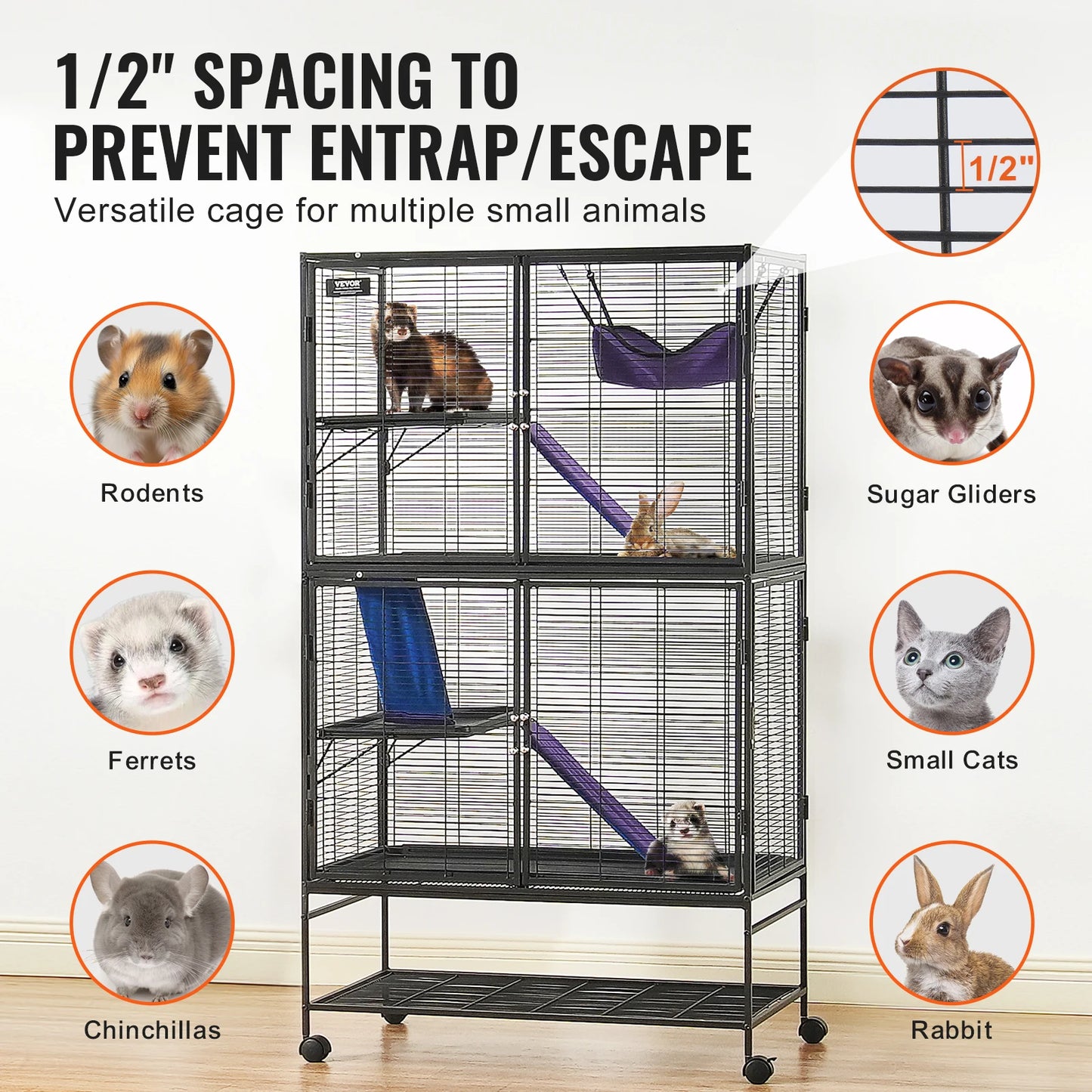 SucceBuy Four Tier Rolling Metal Ferret Cage For Small Animals