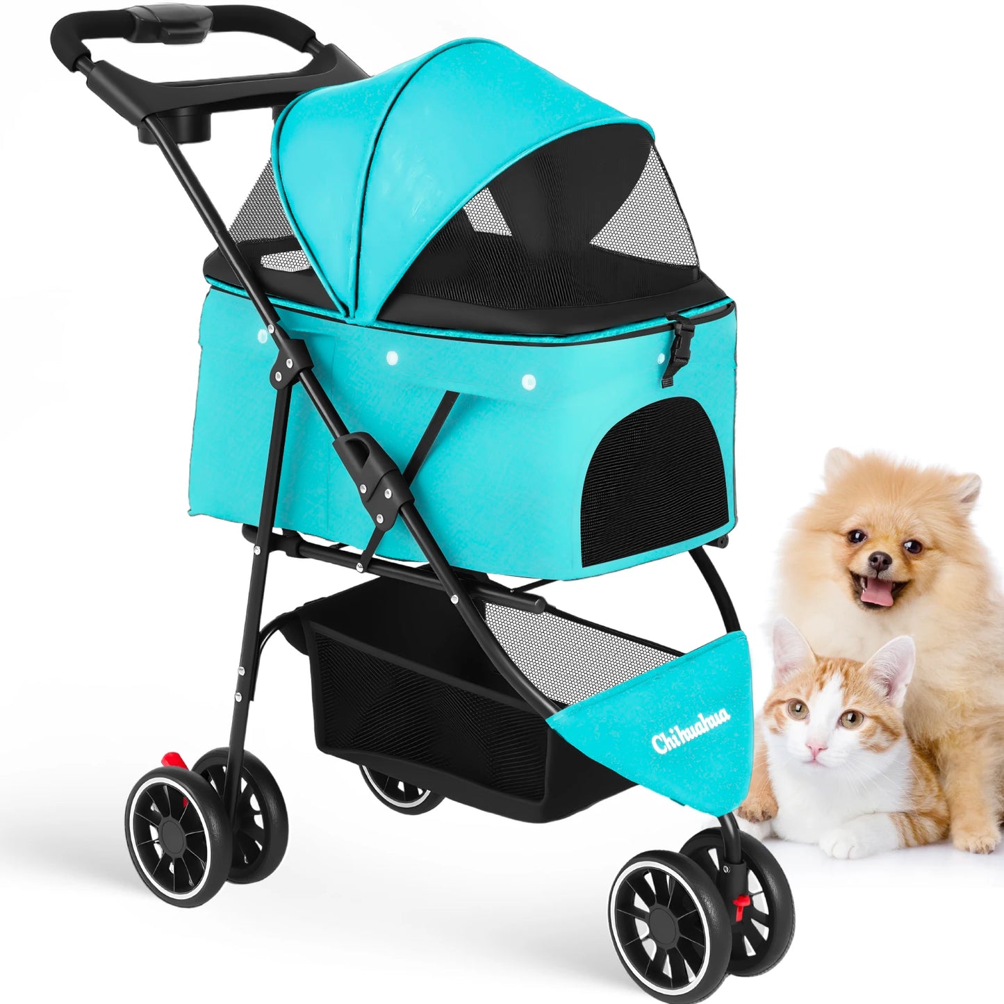 Chihuahua Three-Wheeled Pet Stroller For Small Medium Cats And Dogs