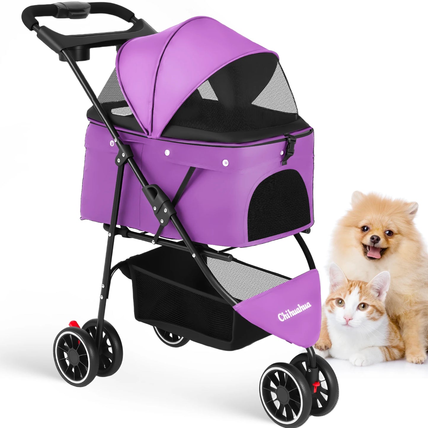 Chihuahua Three-Wheeled Pet Stroller For Small Medium Cats And Dogs