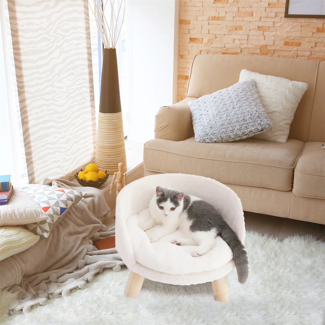 BINGOPAW Luxury Plush Cat Bed Nest with Wood Legs Waterproof