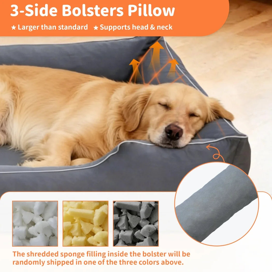 BORWART Orthopedic Dog Bed With Bolster Sides, Waterproof Liner, Removable Cover
