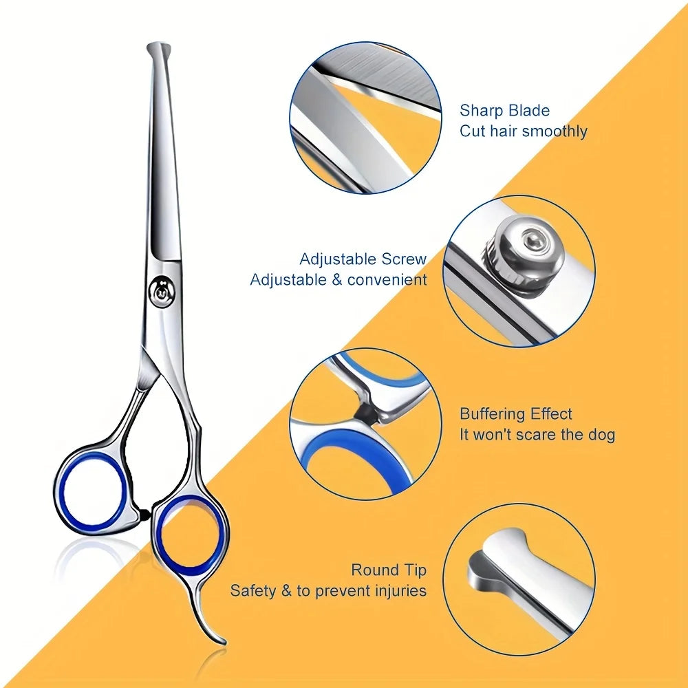 7 Piece Stainless Steel Dog Scissors Set Titanium Coated Tips