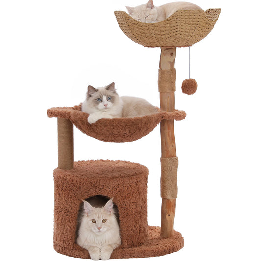 PAWZ Road Modern Cat Tree With Large Wicker Basket