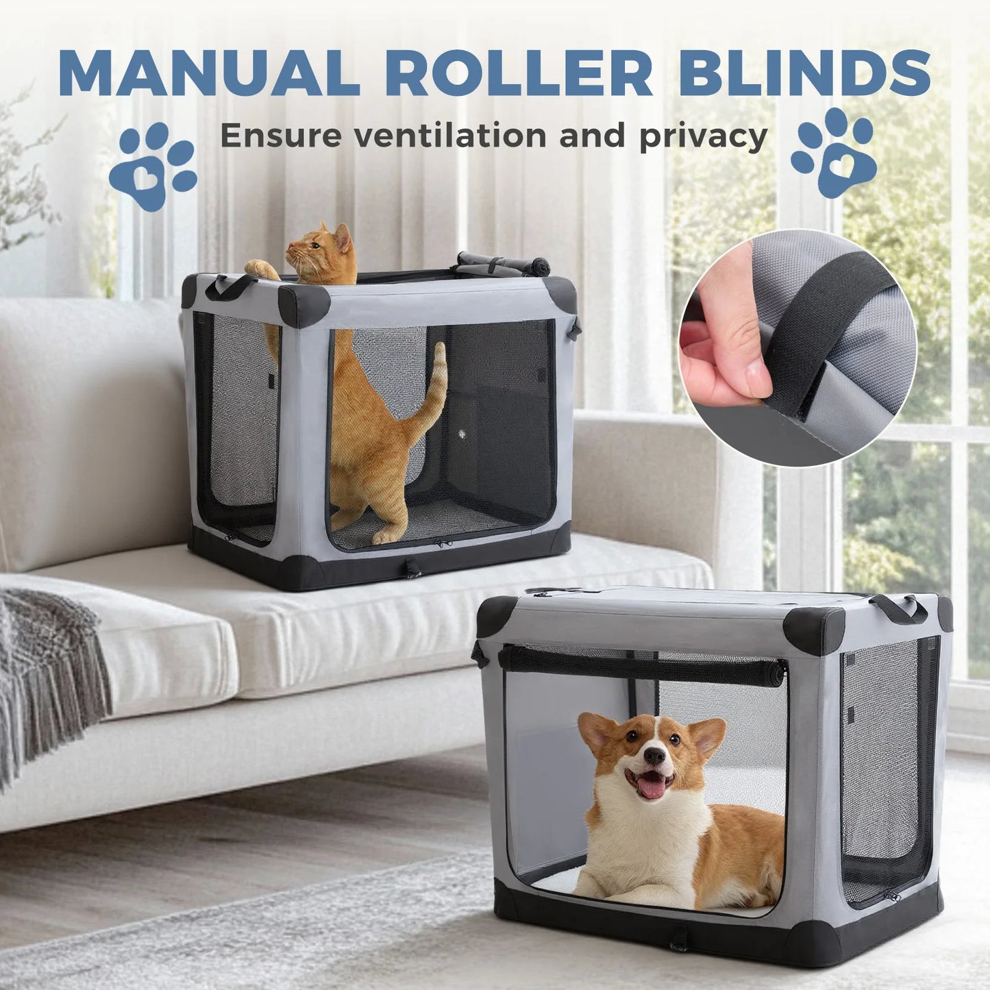 JHK Foldable Soft Dog Crate With 3 Doors Portable Kennel
