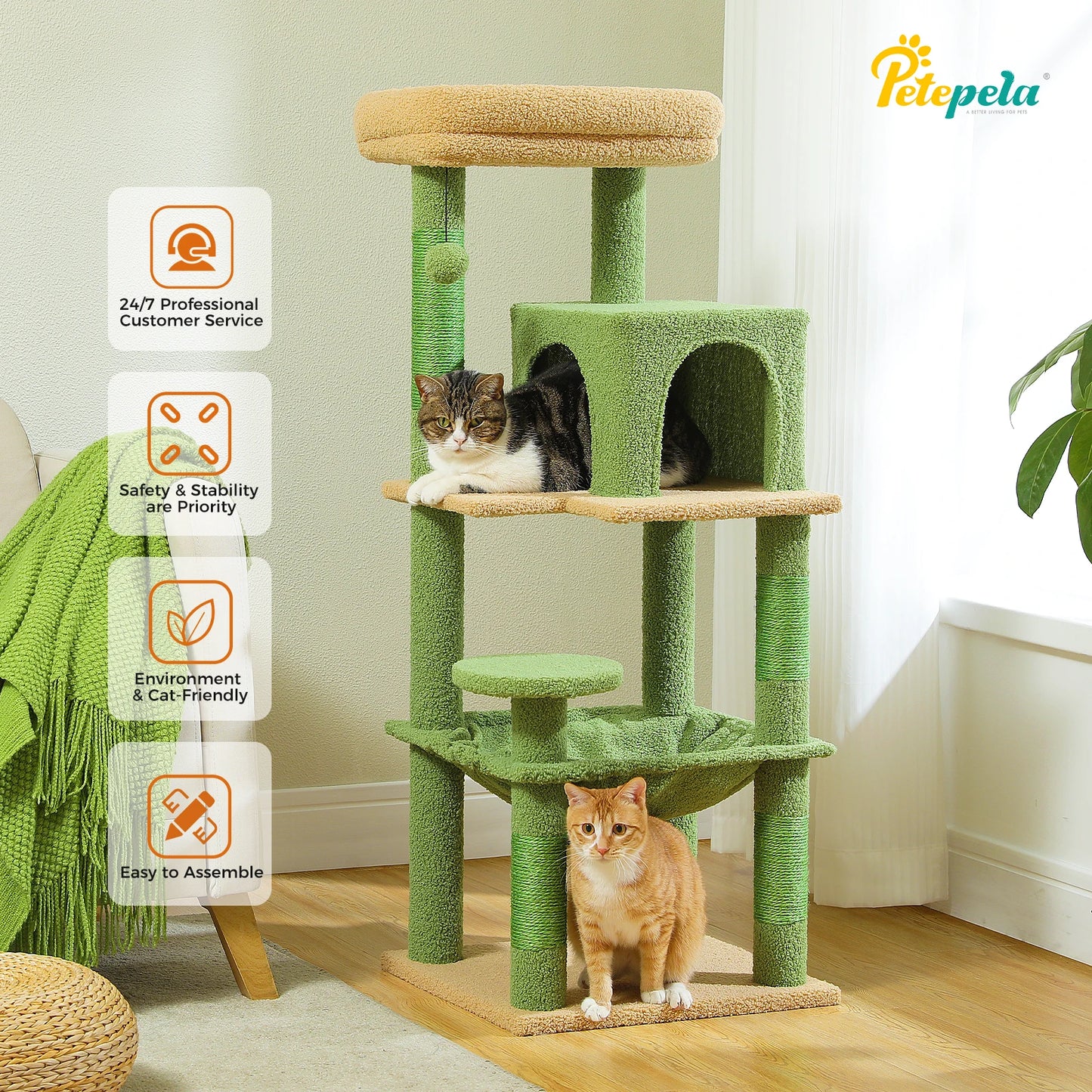 PETEPELA Indoor Cat Tree With Metal Frame And Large Hammock