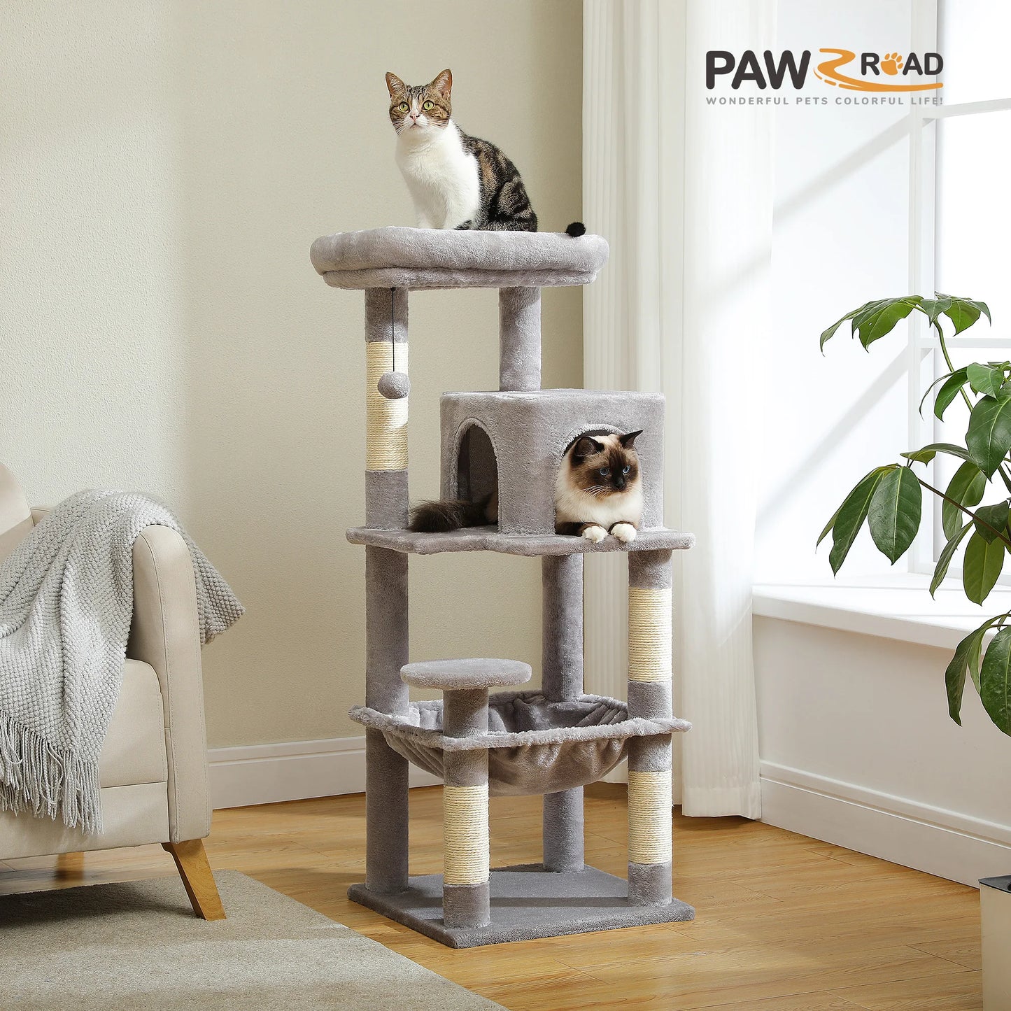 PETEPELA Indoor Cat Tree With Metal Frame And Large Hammock
