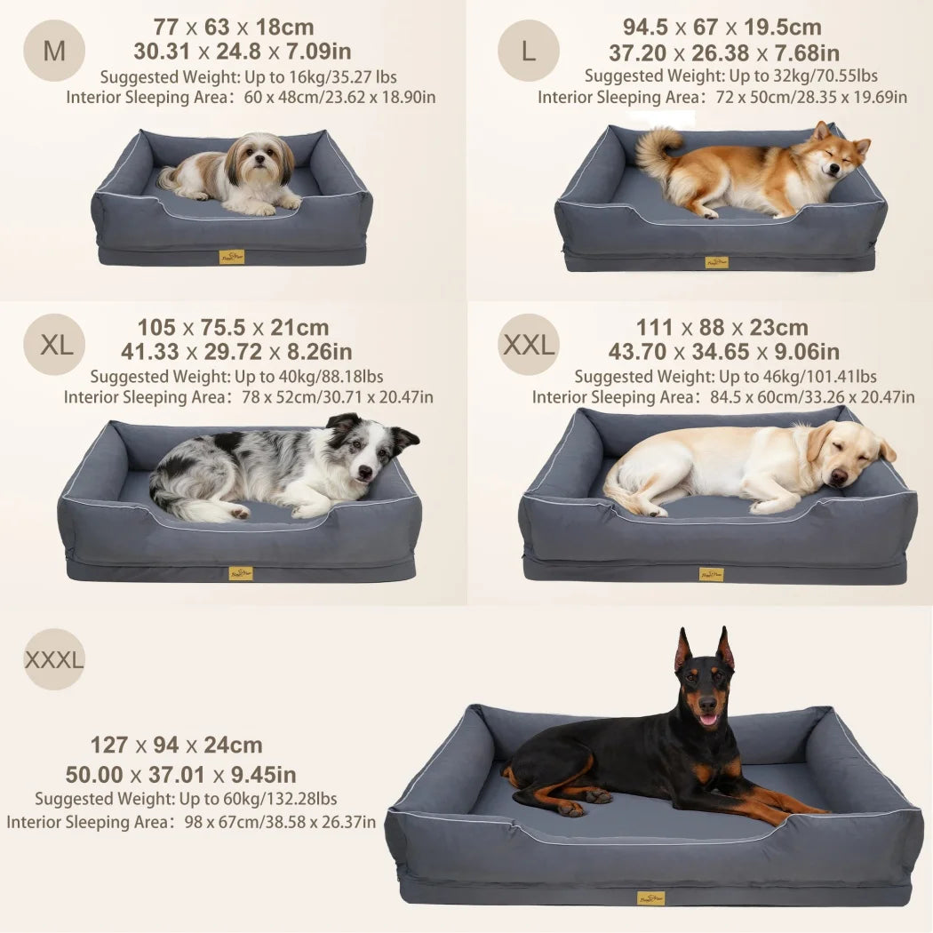 BORWART Orthopedic Dog Bed With Bolster Sides, Waterproof Liner, Removable Cover