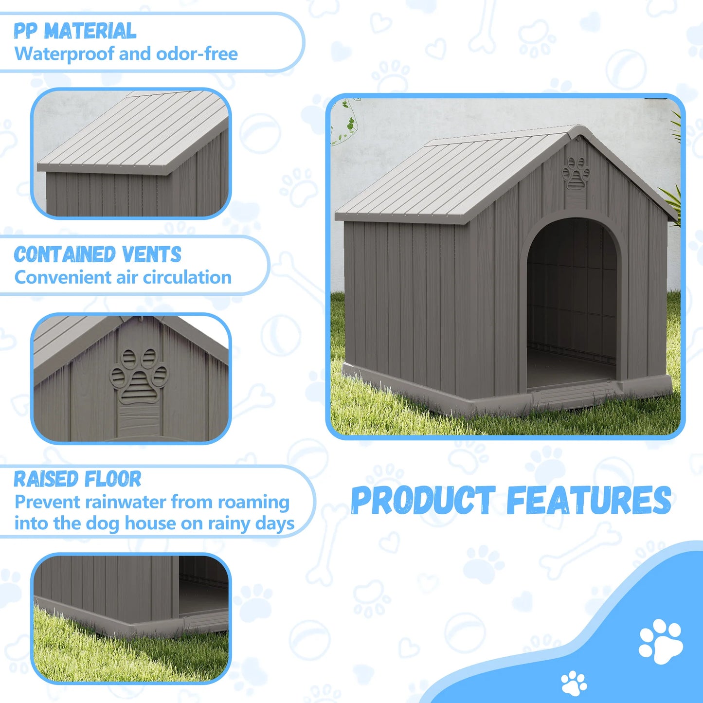 Plastic Dog House Weatherproof Pet Shelter For Yard