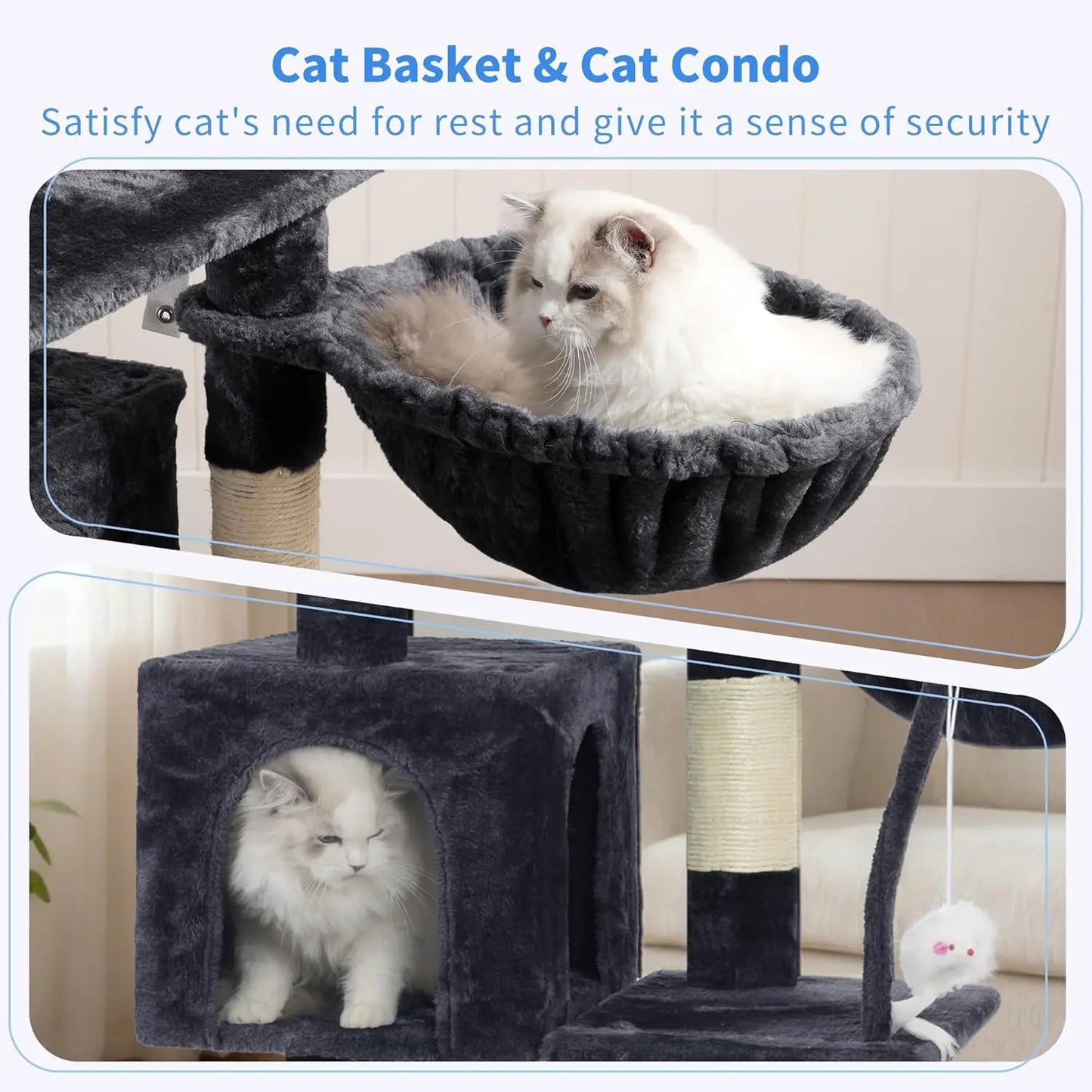 Heybly Cat Tree With Plush Perch And Hammock For Cats