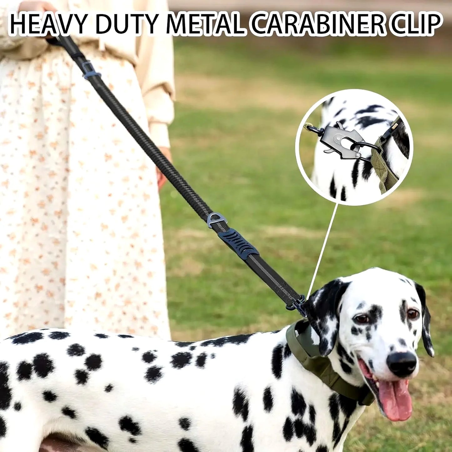 Reflective Shock Absorbing Tactical Dog Leash With Car Seatbelt