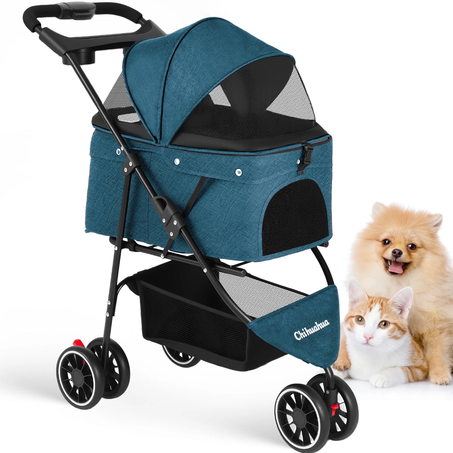 Chihuahua Three-Wheeled Pet Stroller For Small Medium Cats And Dogs