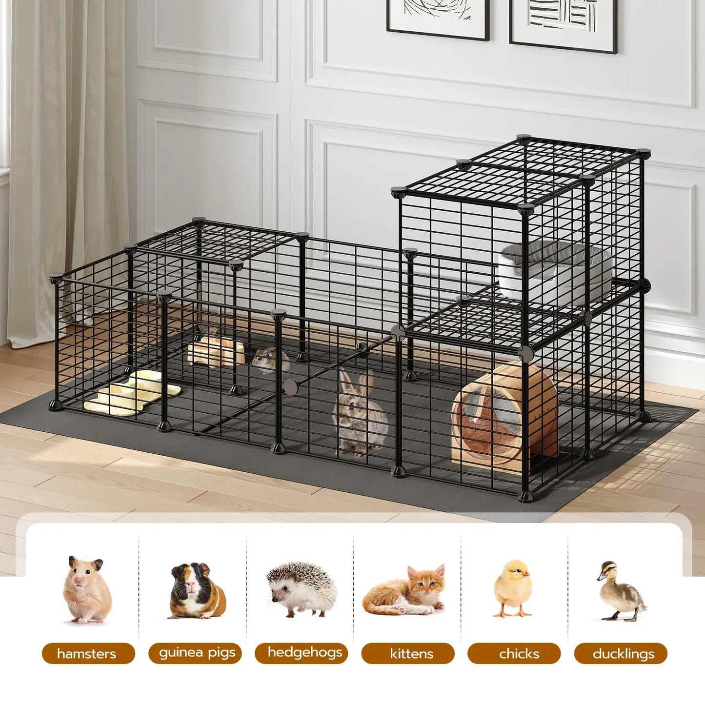 Guinea Pig Cage With Waterproof Mat And Playpen Panels