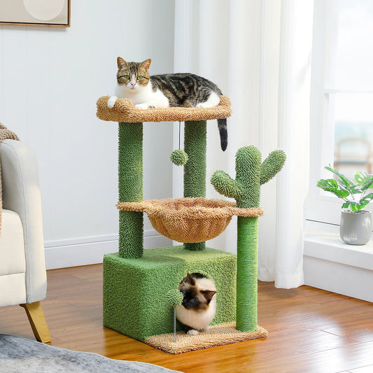 PEQULTI Cactus Cat Tree Indoor Tower With Condo Scratching Post