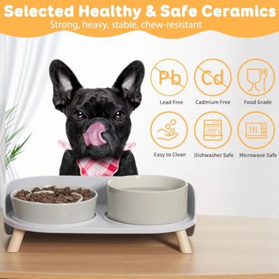 Elevated Slow Feeder Dog Bowls Ceramic Set With Stand