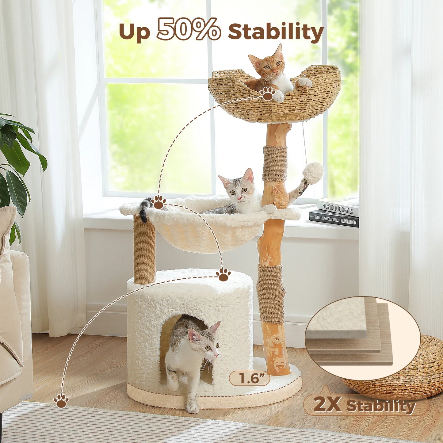 PAWZ Road Modern Cat Tree With Wicker Basket And Hammock