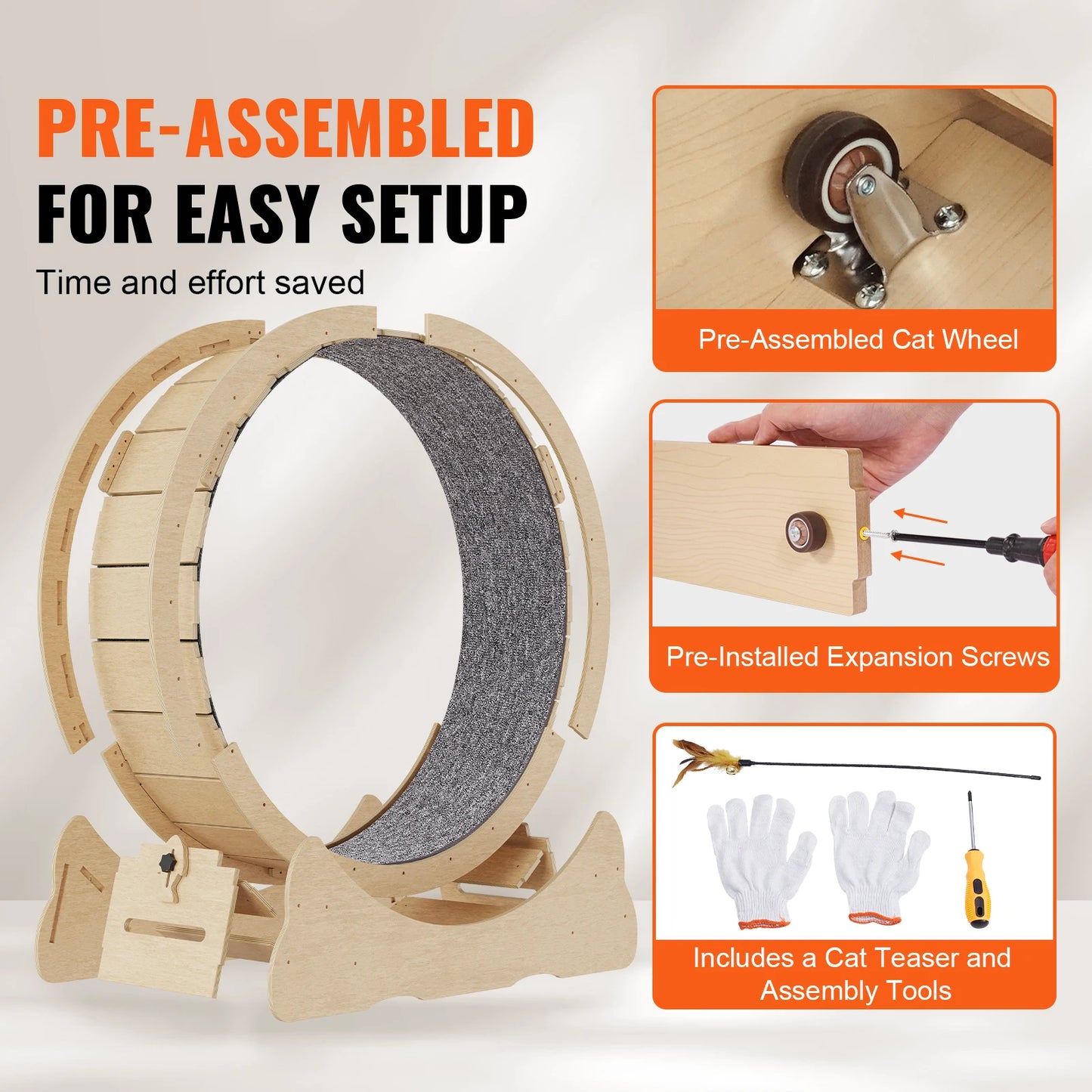 SucceBuy Wooden Cat Exercise Wheel Running Wheel With Detachable Carpet