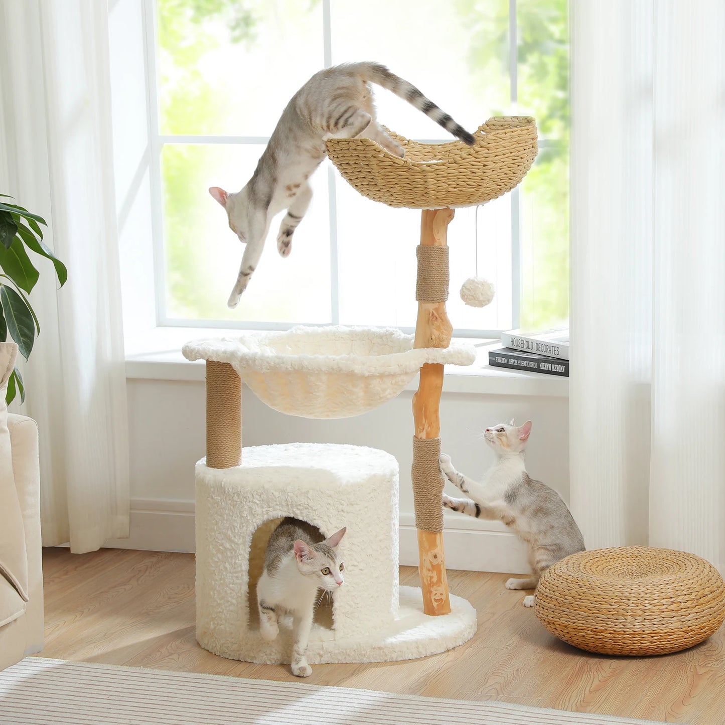 PAWZ Road Modern Cat Tree With Large Wicker Basket