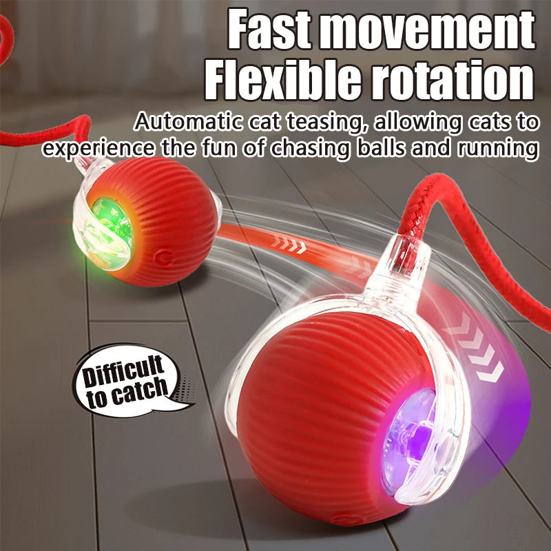 Automatic Rolling Ball Cat Toy With Fake Tail Rechargeable Interactive