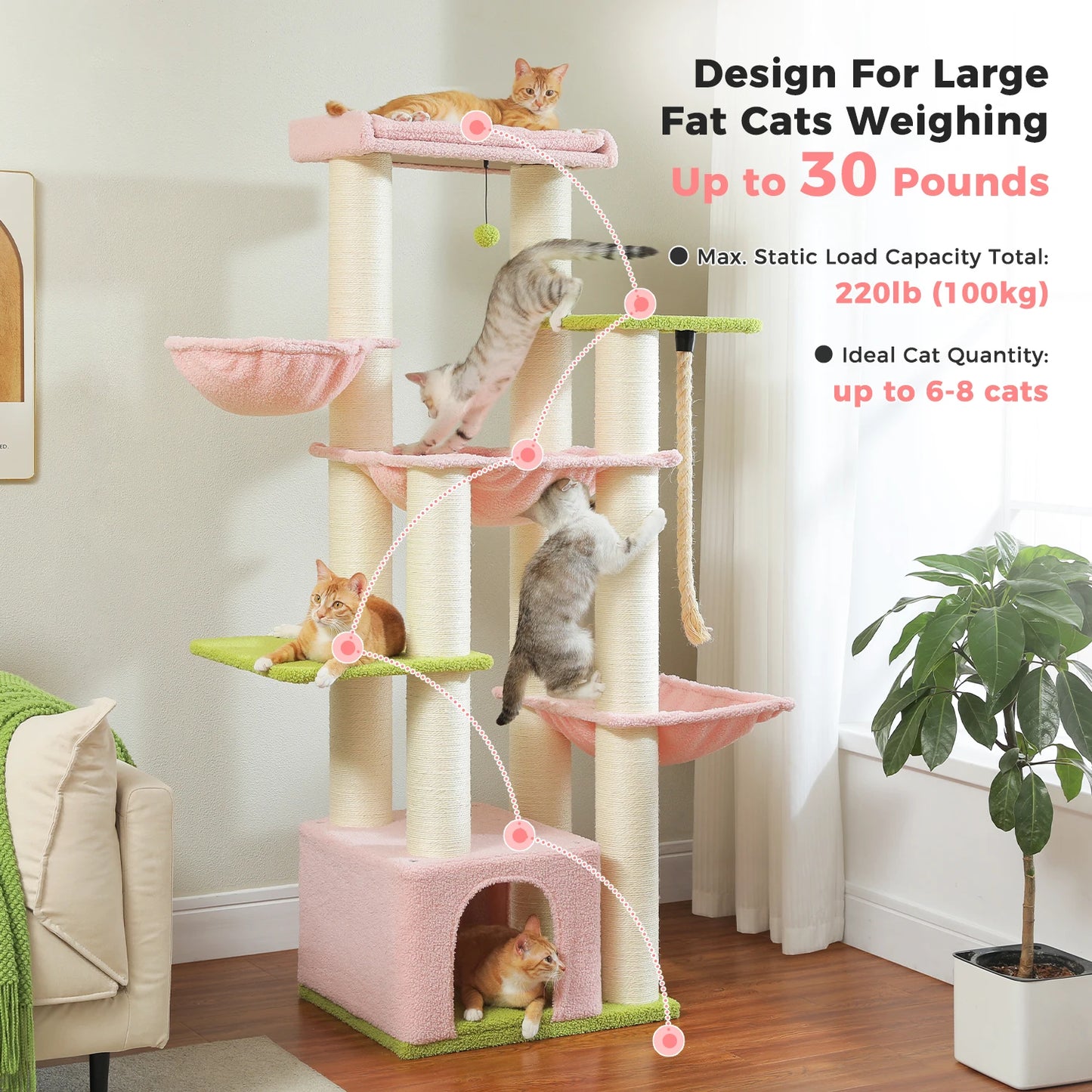 PEQULTI Cat Tree Tower With Scratching Posts And Cozy Condo