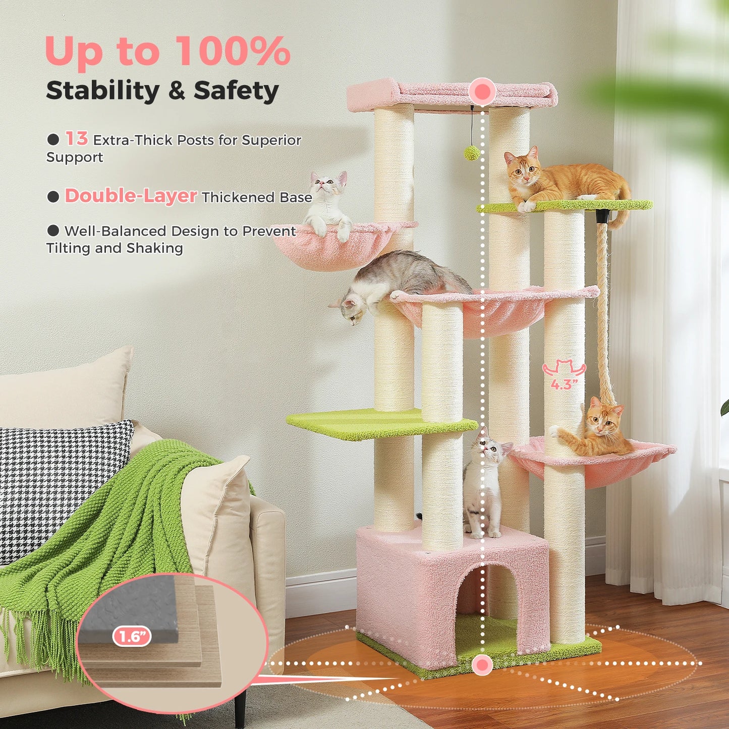 PAWZ Road Large Cat Tree Tower With Hammock Five Levels