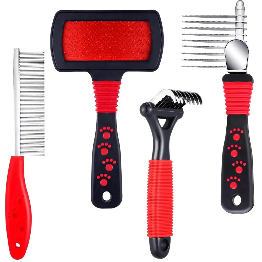 Pet Grooming Kit 4 Pieces Dematting Comb And Slicker Brush