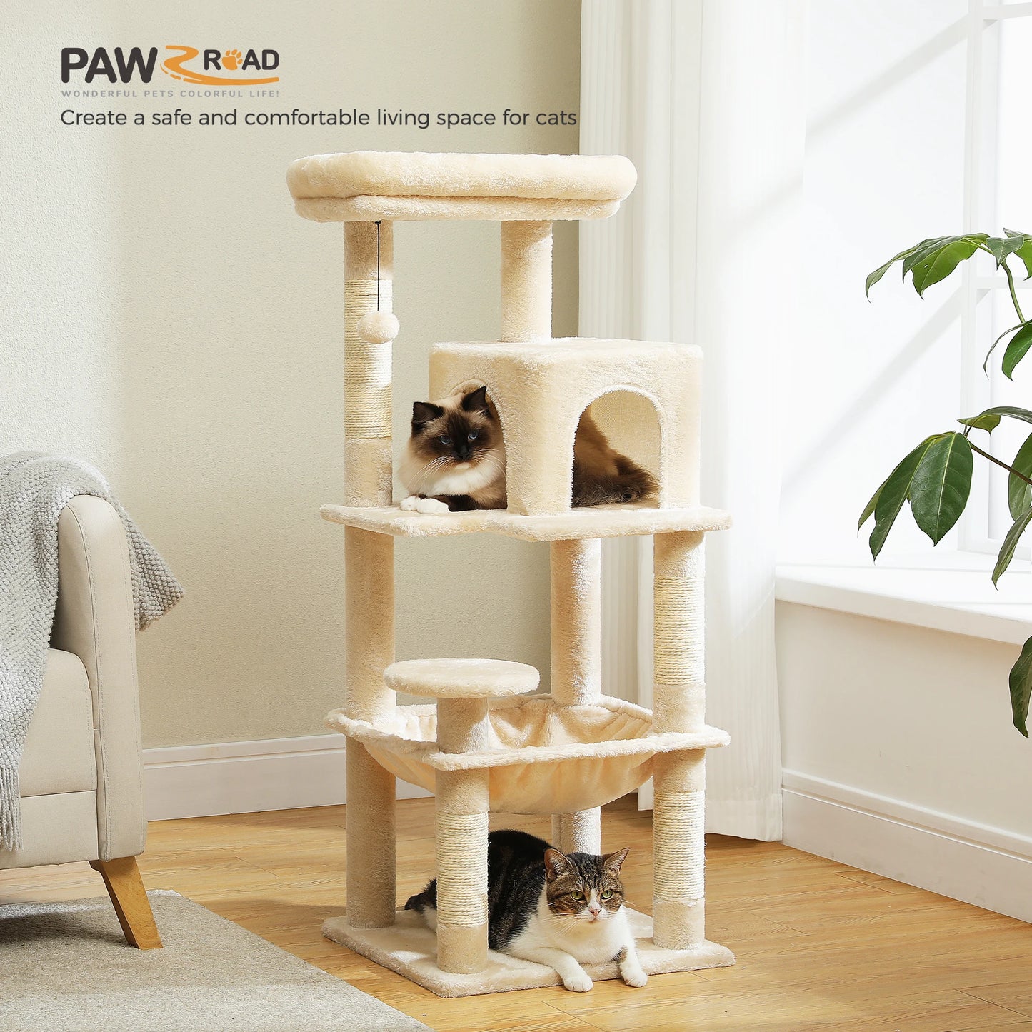 PETEPELA Indoor Cat Tree With Metal Frame And Large Hammock