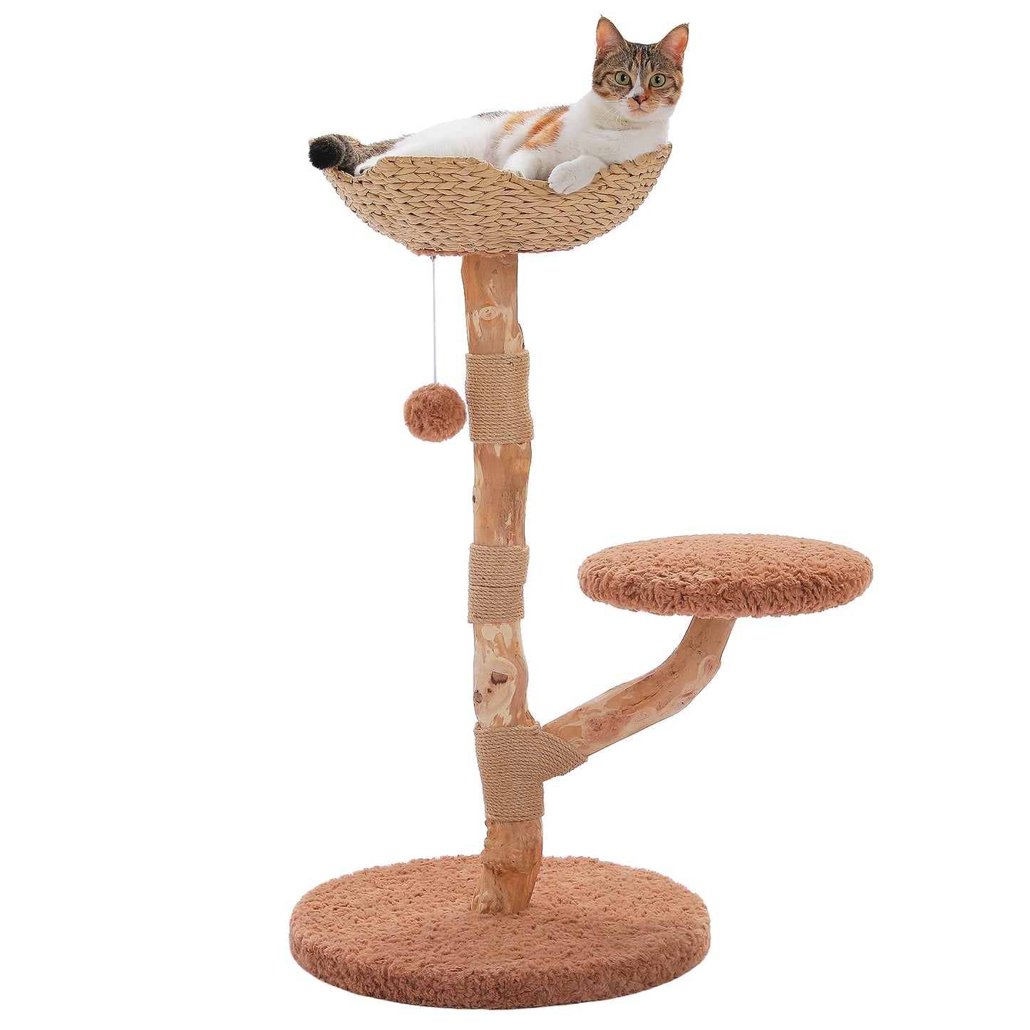 PAWZ Road Wood Cat Tree With Wicker Basket Bed And Sisal Scratching Posts