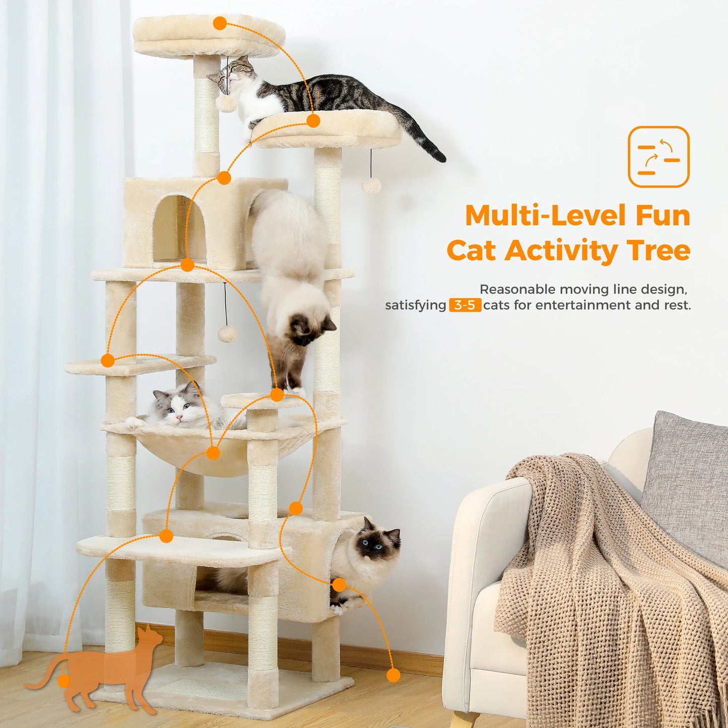 PAWZ Road Large Cat Tree Tower With Scratching Posts Condos