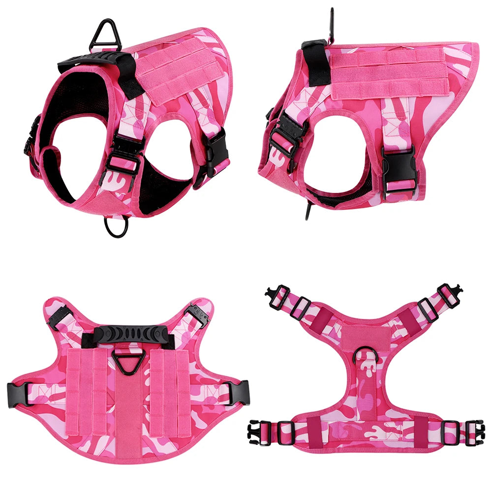 Military Camouflage Dog Harness For Large Dogs, Adjustable Tactical Vest