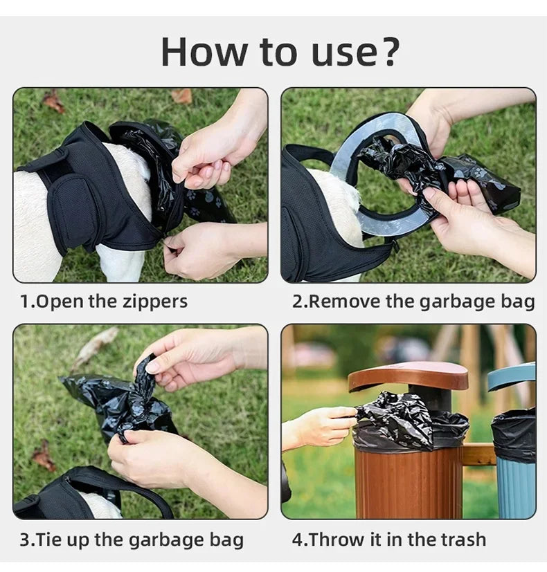 Portable Dog Poop Collection Pants Washable Diaper With Disposable Bags