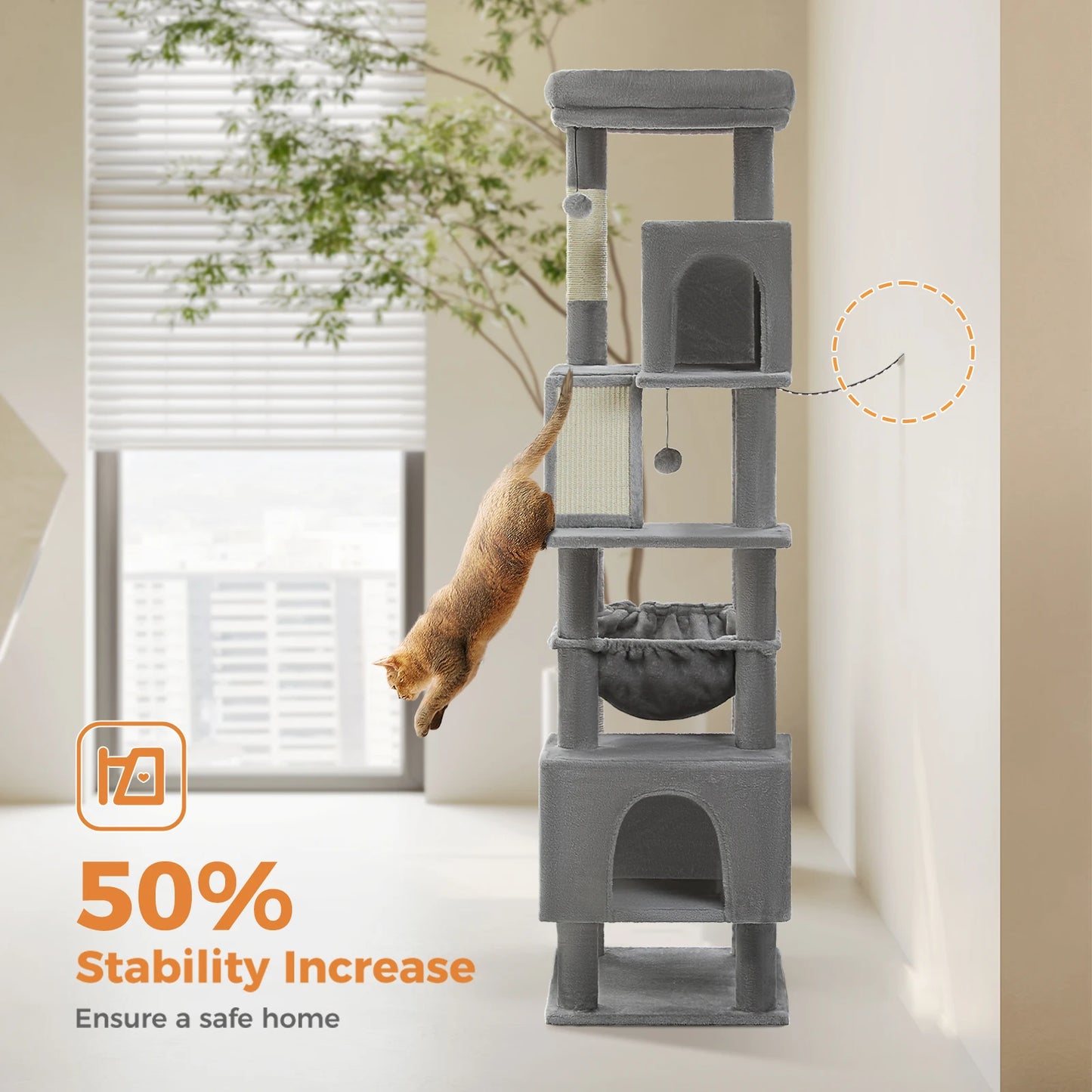 PAWZ Road Tall Cat Tree For Large Cats With Levels