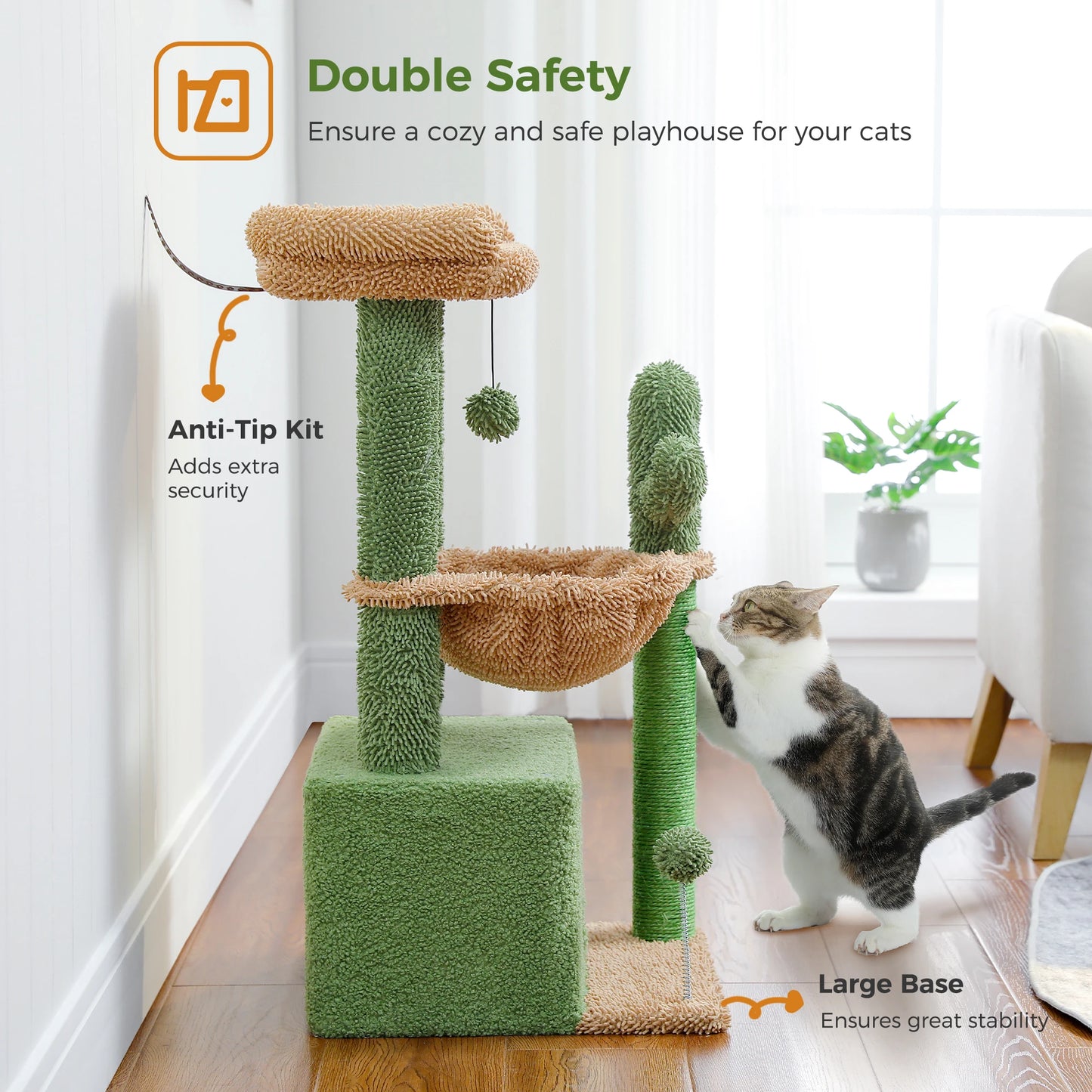PEQULTI Cactus Cat Tree Indoor Tower With Condo Scratching Post