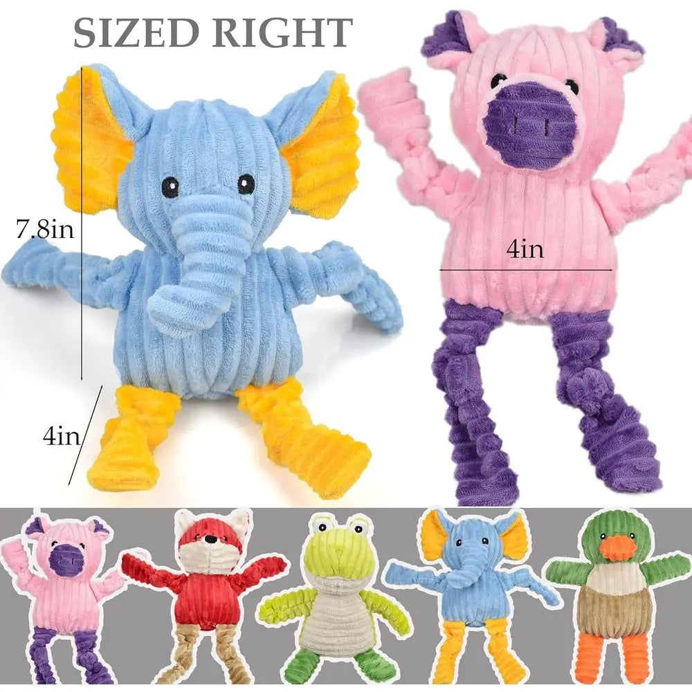 5 Pack Squeaky Plush Dog Toys Bundle Assorted Animal Toys