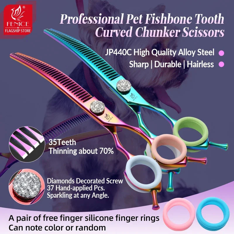 Fenice Diamond Screw Curved Chunker Pet Grooming Scissors JP440C