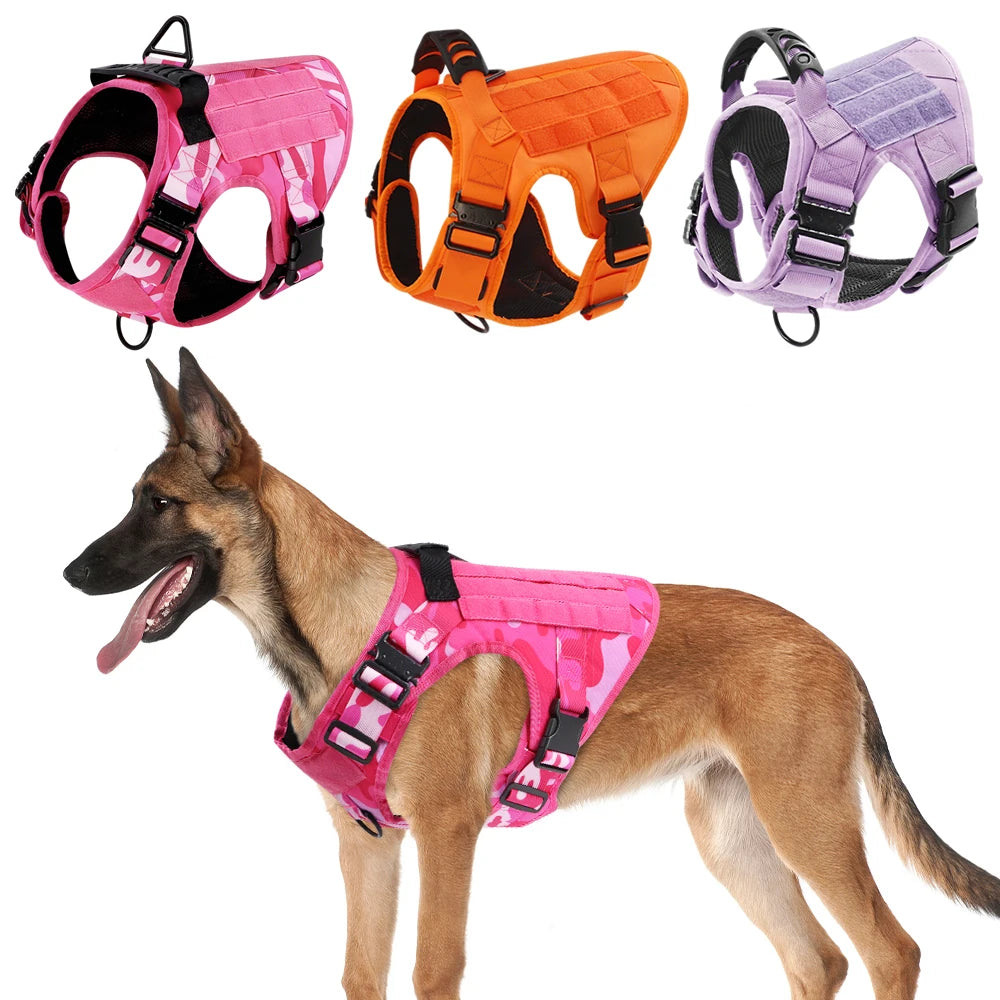 Military Camouflage Dog Harness For Large Dogs, Adjustable Tactical Vest