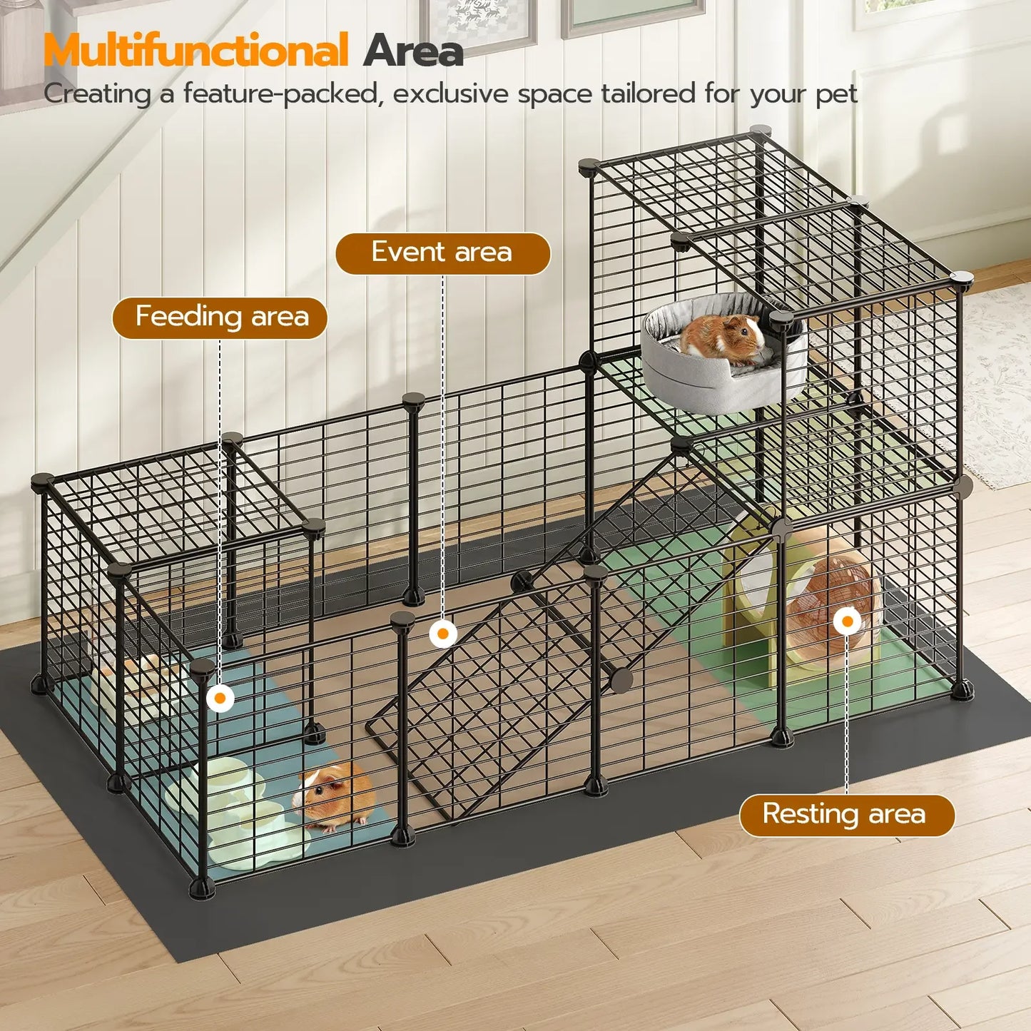 Guinea Pig Cage With Waterproof Mat And Playpen Panels