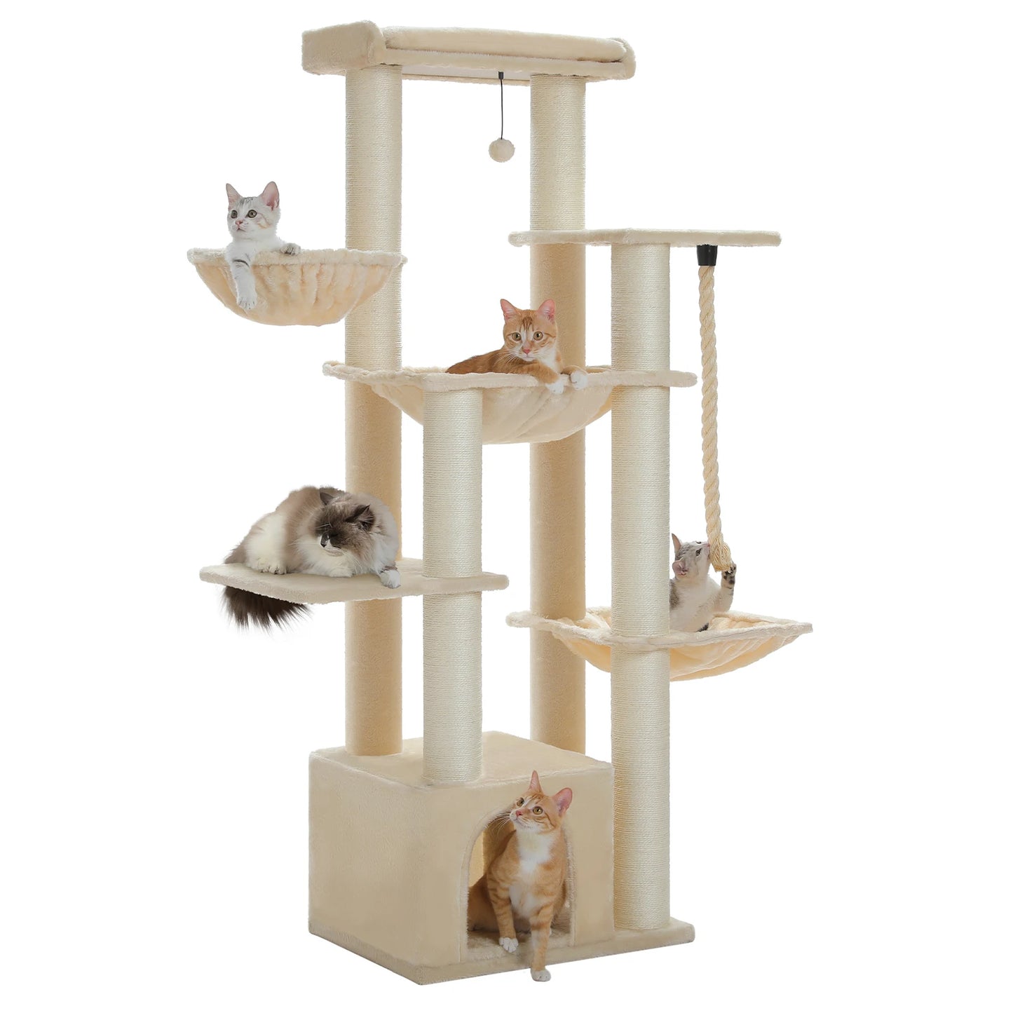 PAWZ Road Cat Tree Tower With 7 Thick Sisal Posts And Hammocks For Indoor Cats