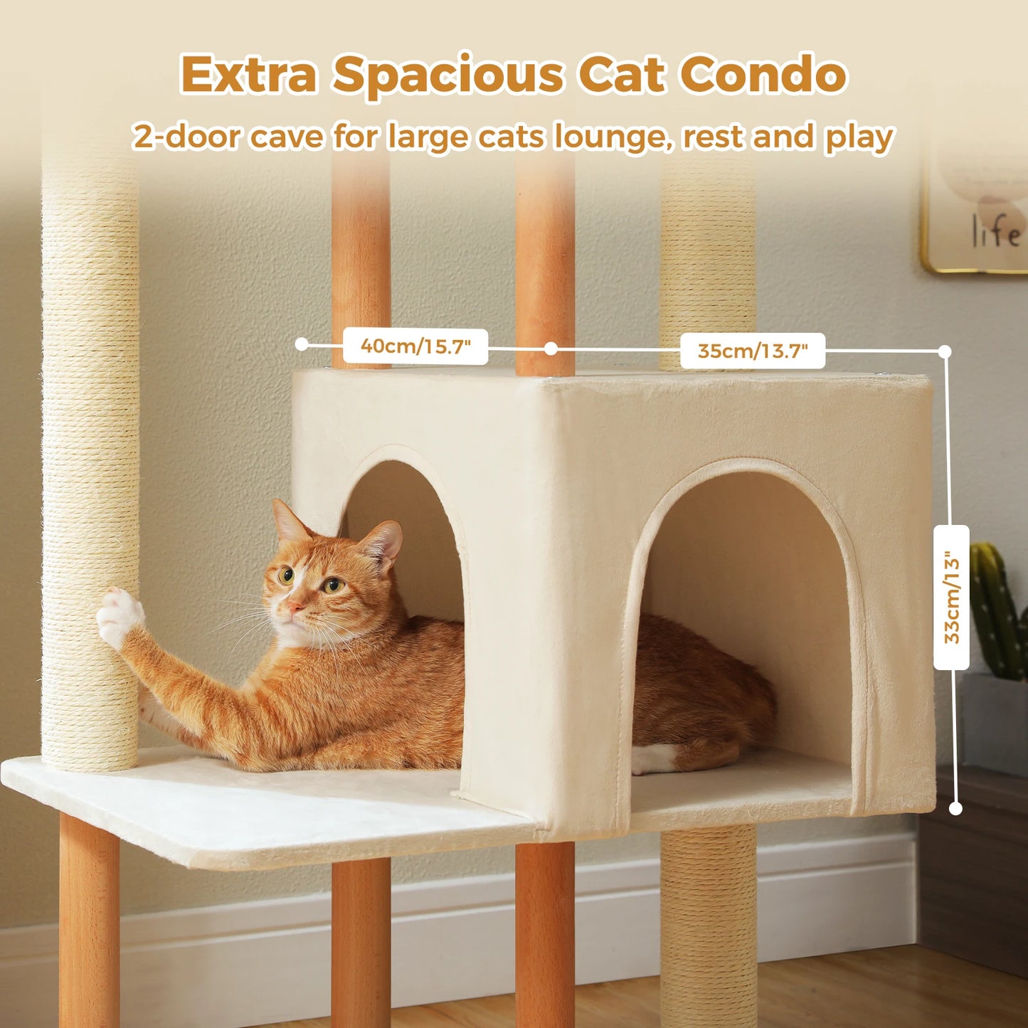 PAWZ Road Modern Wooden Cat Tree With Sisal Posts And Condo