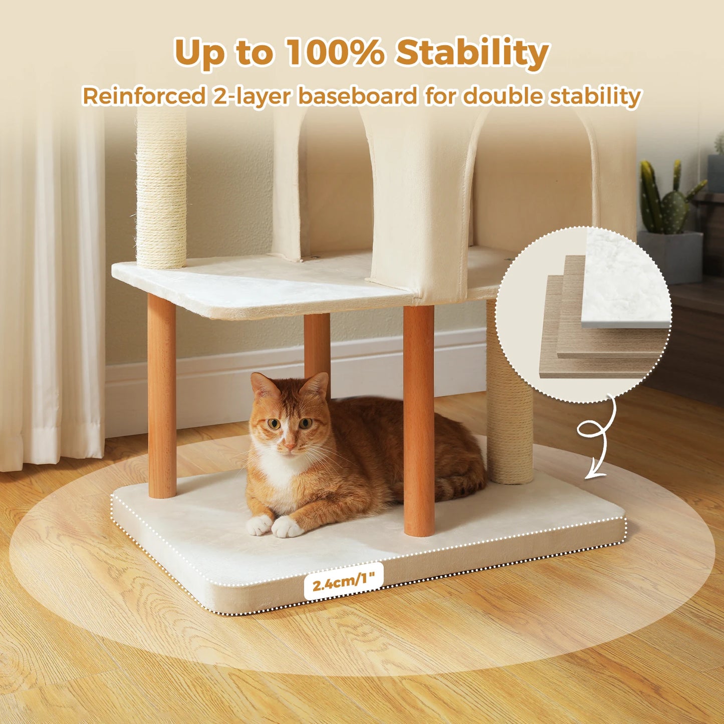 PAWZ Road Modern Wooden Cat Tree With Sisal Posts And Condo