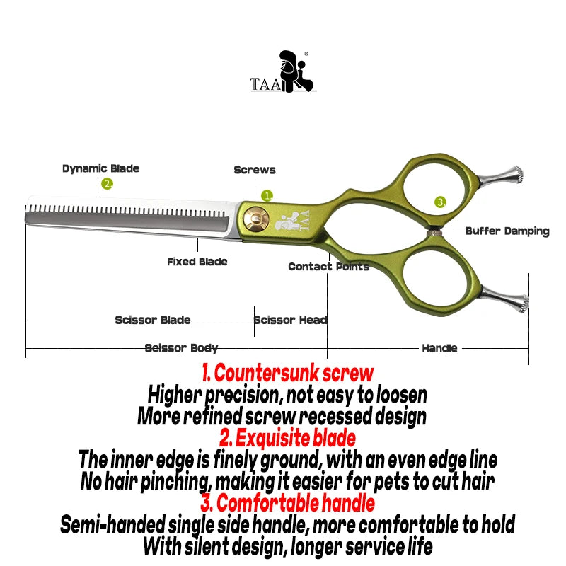 TAA Professional Grooming Scissors for Dogs and Cats 440C Steel