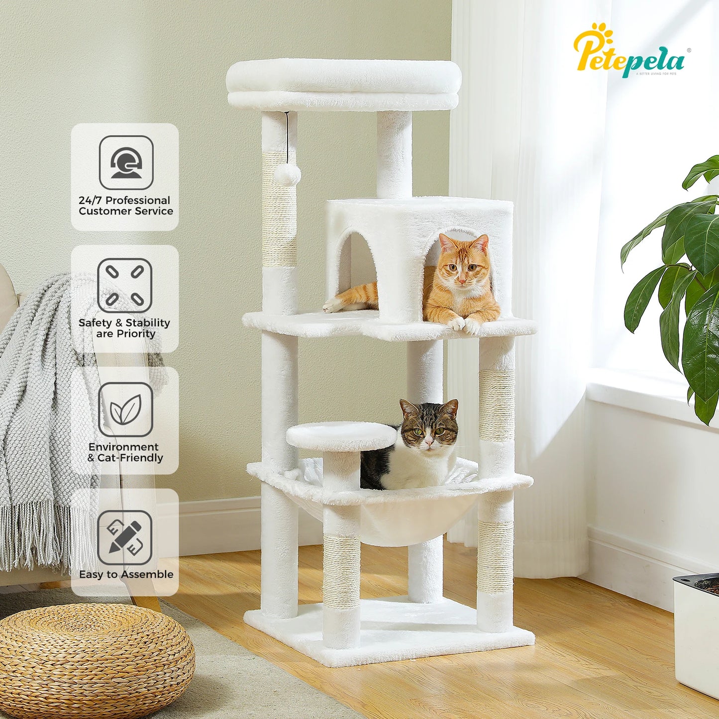 PETEPELA Indoor Cat Tree With Metal Frame And Large Hammock