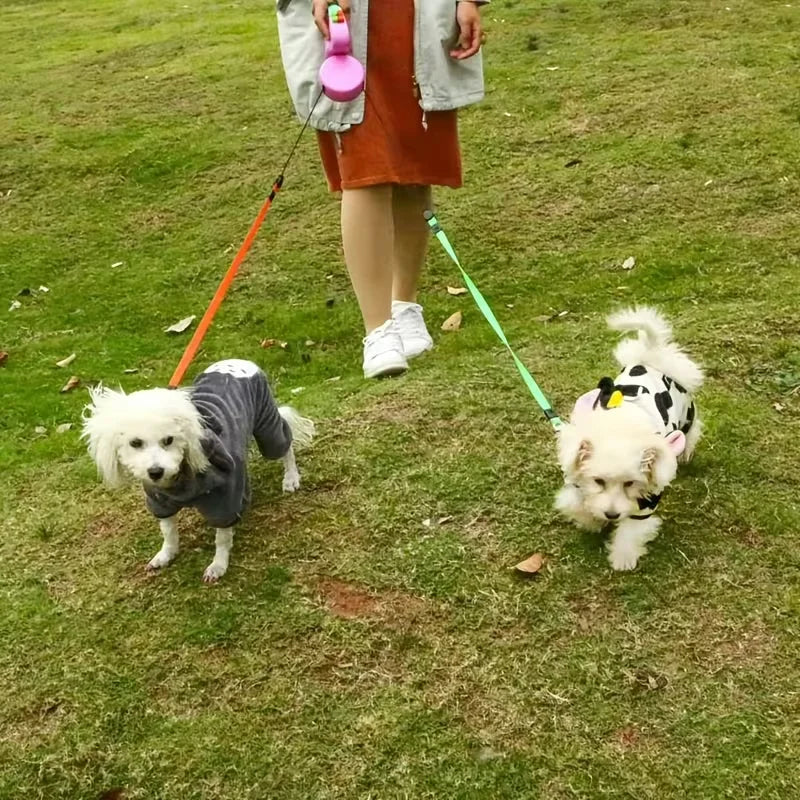 Self-Retracting Dual-Head Pet Leash For Two Dogs 360-Degree