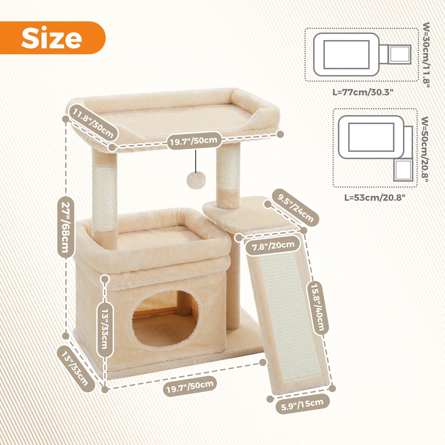 PEQULTI Cat Tree 3-Tier Indoor Tower With Private Condo