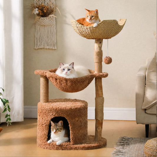 PAWZ Road Modern Cat Tree With Wicker Basket And Hammock