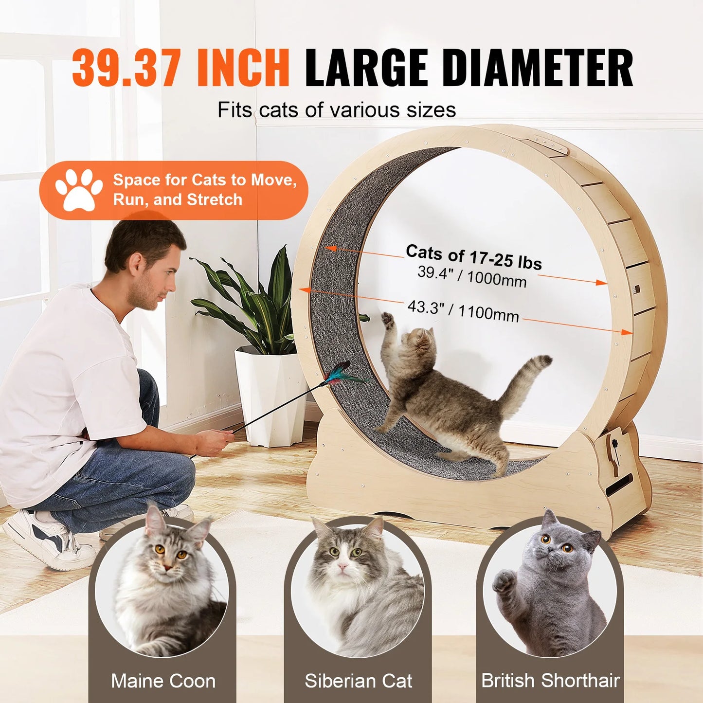 SucceBuy Wooden Cat Exercise Wheel Running Wheel With Detachable Carpet