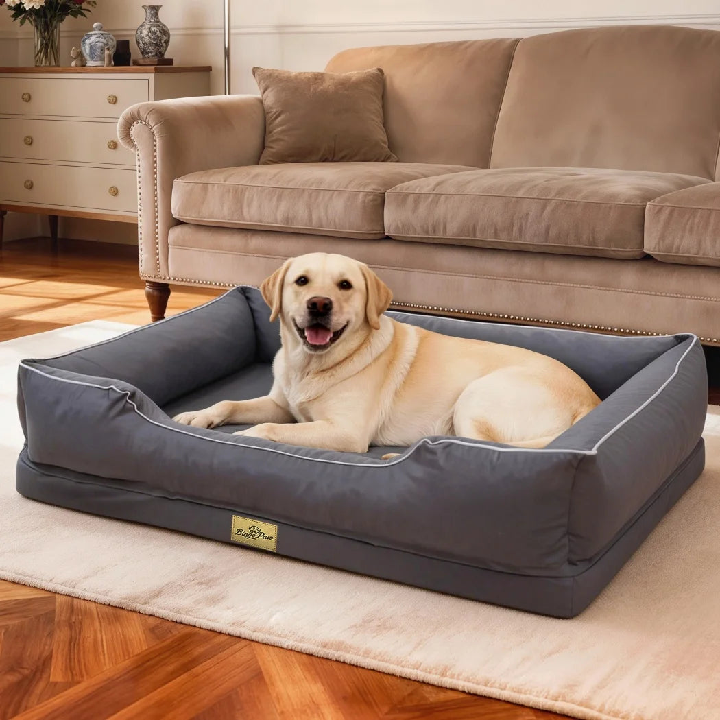 BORWART Orthopedic Dog Bed With Bolster Sides, Waterproof Liner, Removable Cover